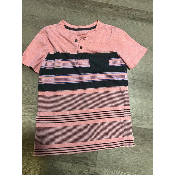 Cat & Jack Other - Cat & Jack Boys Short Sleeve Henley Shirt Coral Pink Navy Blue Striped